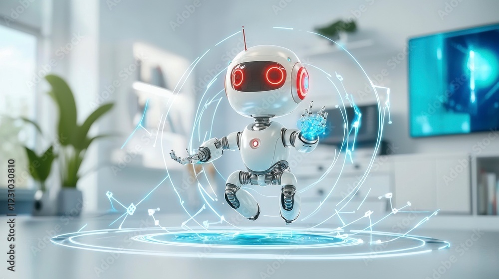 Aufkleber interactive robot demonstration modern workspace digital art tech environment eye-level view innovat