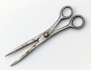Obraz premium Rusted vintage scissors on white background.