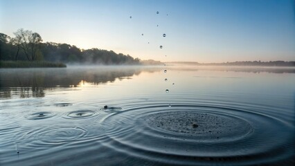 small droplets of dew fall onto the surface of the lake creating an intricate pattern of ripples, water patterns, outdoor photography