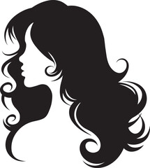 A Elegant Woman Silhouette vector with Wavy Hair with her hair cascading down Profile Vector Art, silhouette of a woman