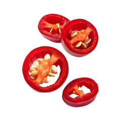 Red chili pepper slices on a transparent background
