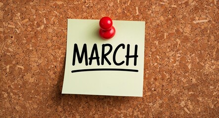 march word written on a note sticky on corkboard