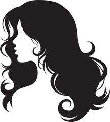A Elegant Woman Silhouette vector with Wavy Hair with her hair cascading down Profile Vector Art, woman with hair