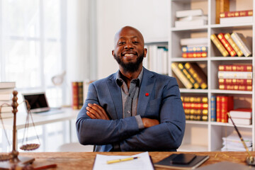 African American man or Businessman Lawyer or attorney working in office. Law and justice concept