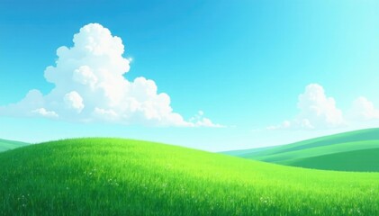 Fototapeta premium Soft blue sky with white cloud drifting lazily above green landscape, white, calm, serene landscapes