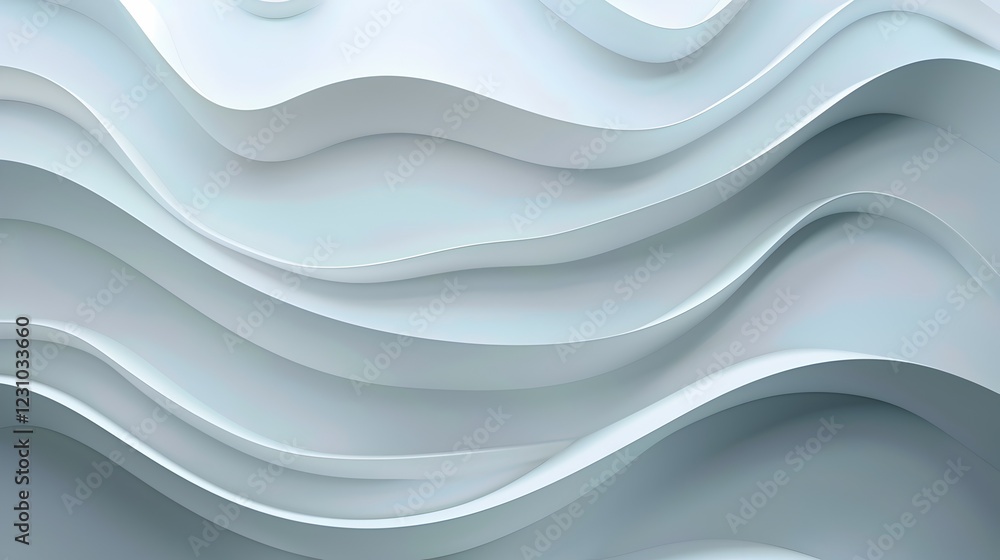 Poster abstract wavy patterns in white tones create a soothing visual texture.