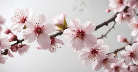 Fototapeta premium soft pink cherry blossoms on white background, spring bloom, blossom