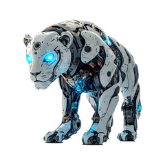 Robotic Lion with Chrome Features and Glowing Accents Isolated on Transparent Background