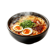 Fluffy 3D Cartoon Bowl of Ramen with Steamy Noodles Isolated on Transparent Background