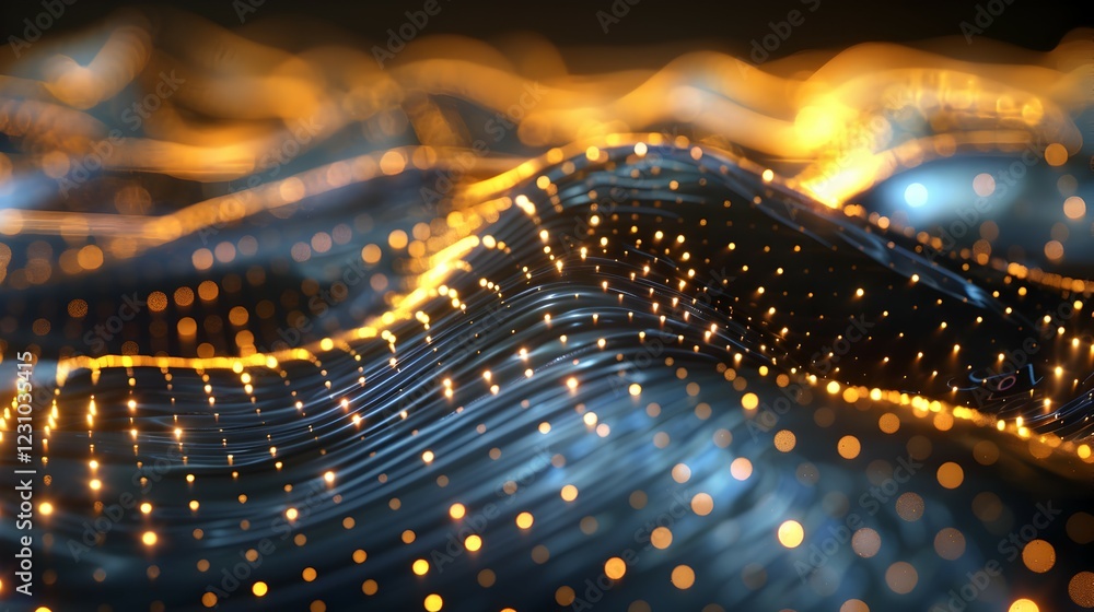 Poster abstract digital waves with glowing particles creating a mesmerizing visual effect.