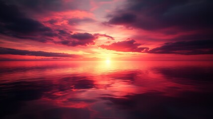 Obraz premium Fiery Sunset Sky Reflecting on Calm Ocean Waters