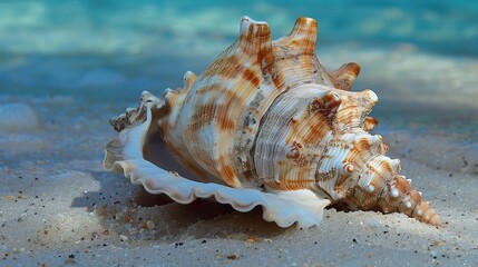 A Captivating Image of a Beautiful Conch Shell. This unique and eye - catching marine mollusk shell, with its spiral shape and intricate patterns