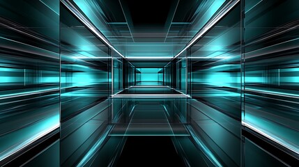 Abstract Turquoise Glass Corridor Digital Art