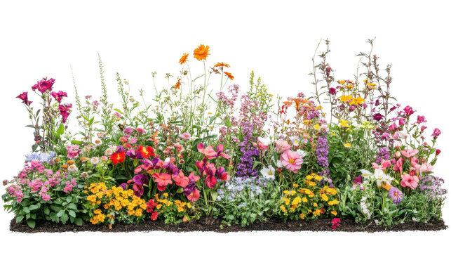 Colorful flower bed blooming in garden with transparent background
