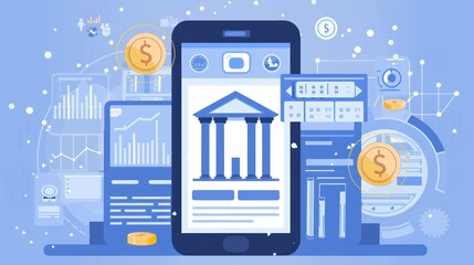 A mobile banking user views account balances and transactions on a smartphone, with financial data displayed clearly on the app interface.