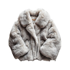 Cozy Faux Fur Jacket in Light Grey Isolated on Transparent Background