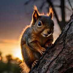 Obraz premium A cute grey squirrel, a furry mammal of the rodent family, enjoys a nut in its wild forest habitat