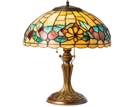 vintage table lamp with stained glass shade featuring colorful floral designs, perfect for adding warm ambiance to any room