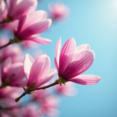 Obraz premium Pink magnolia flowers sway gently in the breeze, wind, pink