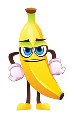 Cute determined banana character, expressing readiness. Vector cartoon illustration