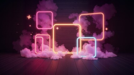 霓虹灯在云烟缭绕中闪烁