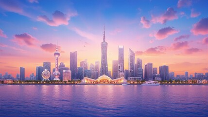 Fototapeta premium 上海陆家嘴的天际线灯火辉煌的城市风景