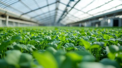 An advanced agricultural research greenhouse, expansive scene with automated farming equipment and lush crops, Agri-tech style