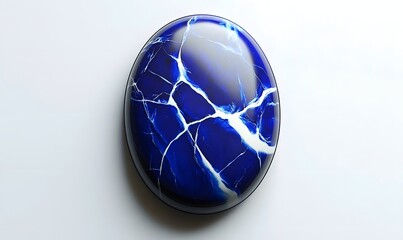 Blue gemstone cabochon, studio shot, white background, jewelry design