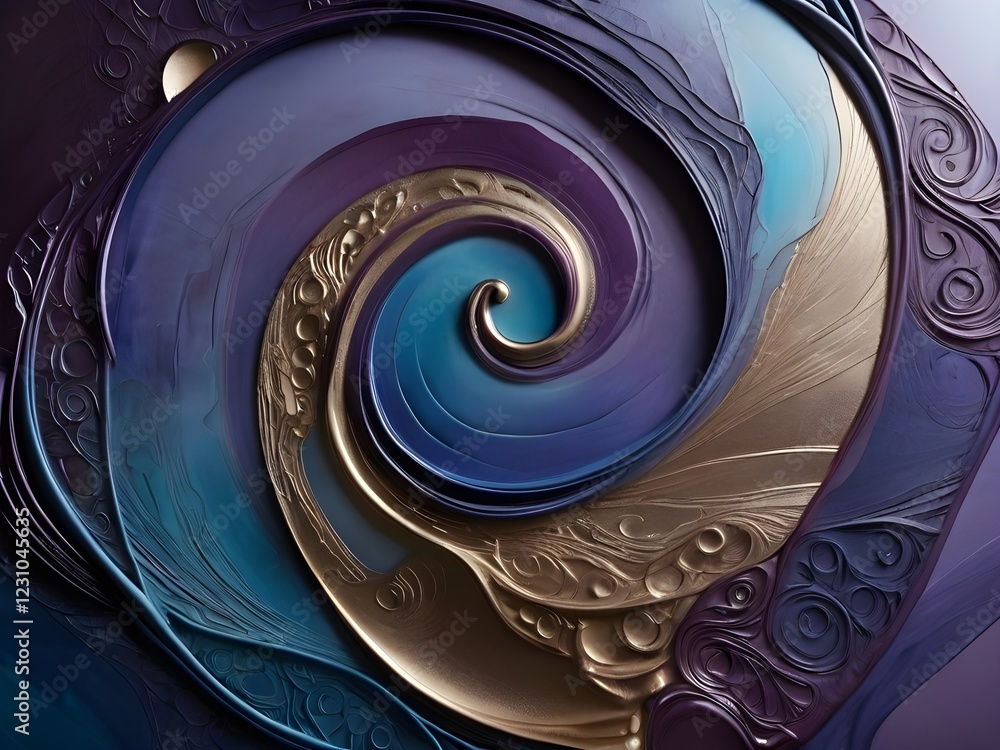 Wall mural a mesmerizing spiral pattern interweaves vibrant shades of blue and gold, creating an intricate and 