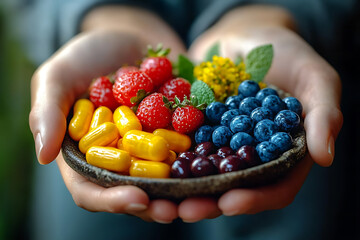 Close-up of hands holding vibrant fresh fruits