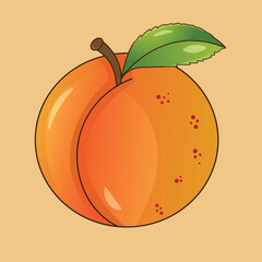 Fresh Juicy Peach With Leaf Illustration