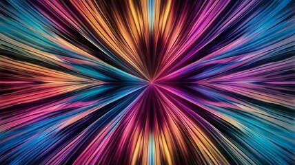 Fototapeta premium An explosion of vibrant colors radiates from the center, creating a dynamic, symmetrical pattern. Waves of blues, purples, reds, and oranges blend seamlessly in a mesmerizing display.