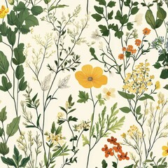 Delicate Floral Botanical Print Featuring Yellow and Orange Blooms