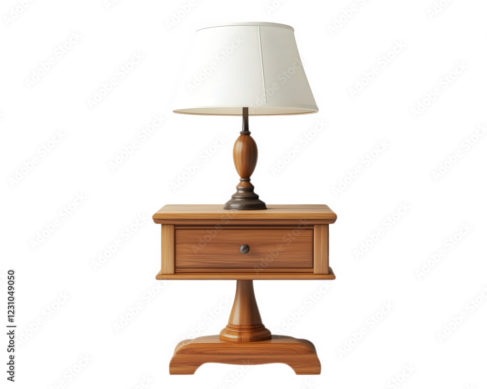 Poster bedside table with lamp, featuring wooden design and classic style, perfect for adding warmth to any
