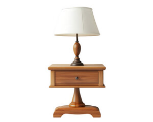 Obraz premium bedside table with lamp, featuring wooden design and classic style, perfect for adding warmth to any room. Ideal for bedrooms or cozy spaces