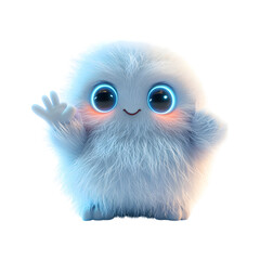 Fluffy 3D Cartoon Character Peace Sign Isolated on Transparent Background
