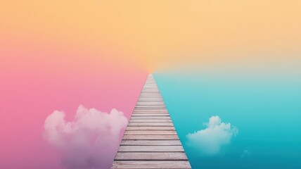Walking on a dreamy pathway serene landscape digital art calm environment aerial view surreal concept