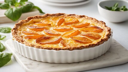 Baking a delicious peach tart home kitchen recipe showcase bright setting close-up culinary delight
