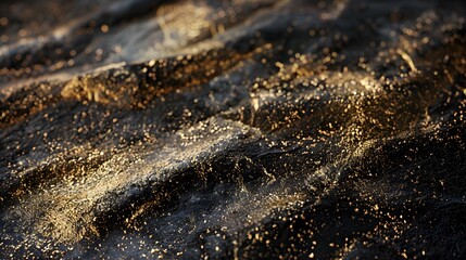 A close-up of a textured surface with shimmering golden elements.