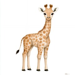 Adorable Baby Giraffe Watercolor Illustration, Perfect for Children's Books and Nursery Decor