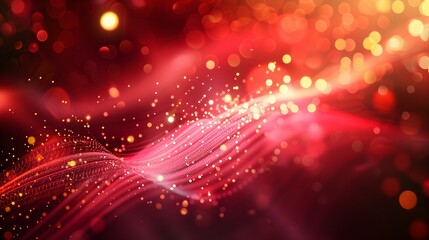 Obraz premium Abstract red and gold wave with glowing particles, creating a vibrant, dynamic background.