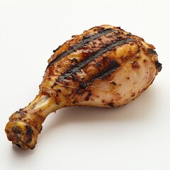Grilled chicken drumstick on white background.