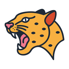 Fierce jaguar head tropical wildlife illustration