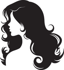 A Elegant Woman Silhouette vector with Wavy Hair with her hair cascading down Profile Vector Art, silhouette of a girl