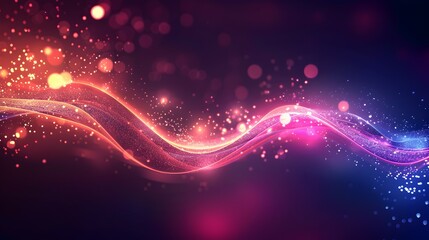 Fototapeta premium Abstract wave with vibrant colors and glowing particles, ideal for digital backgrounds.