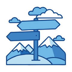 Winter trail signpost covered in snow illustration © Stockgiu