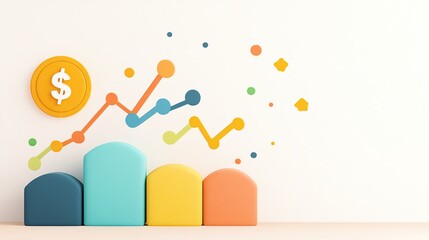 2D flat art business strategy pastel strategic Illustration enterprise icon graphics design Colorful financial growth and data visualization.