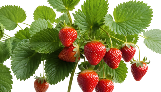 Ripe delicious strawberries bush thriving under sunshine
