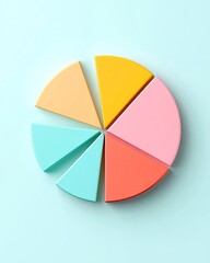Obraz premium 2D flat art business strategy pastel strategic Illustration enterprise icon graphics design Colorful pie chart slices on pastel background.