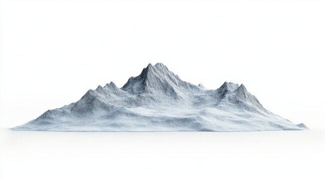 Isolated snow-capped mountain range on white background.